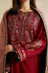 Coco By Zara Shahjahn - Winter 3PC Dhanak Embroidered Suit - BFB0179